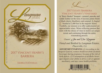 2017 Vincent Henry's Vineyard Barbera