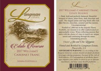 2017 Estate Reserve William's Cabernet Franc